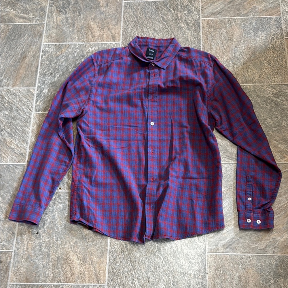 RVCA Men's Plaid Button Down Shirt in Blue and Red